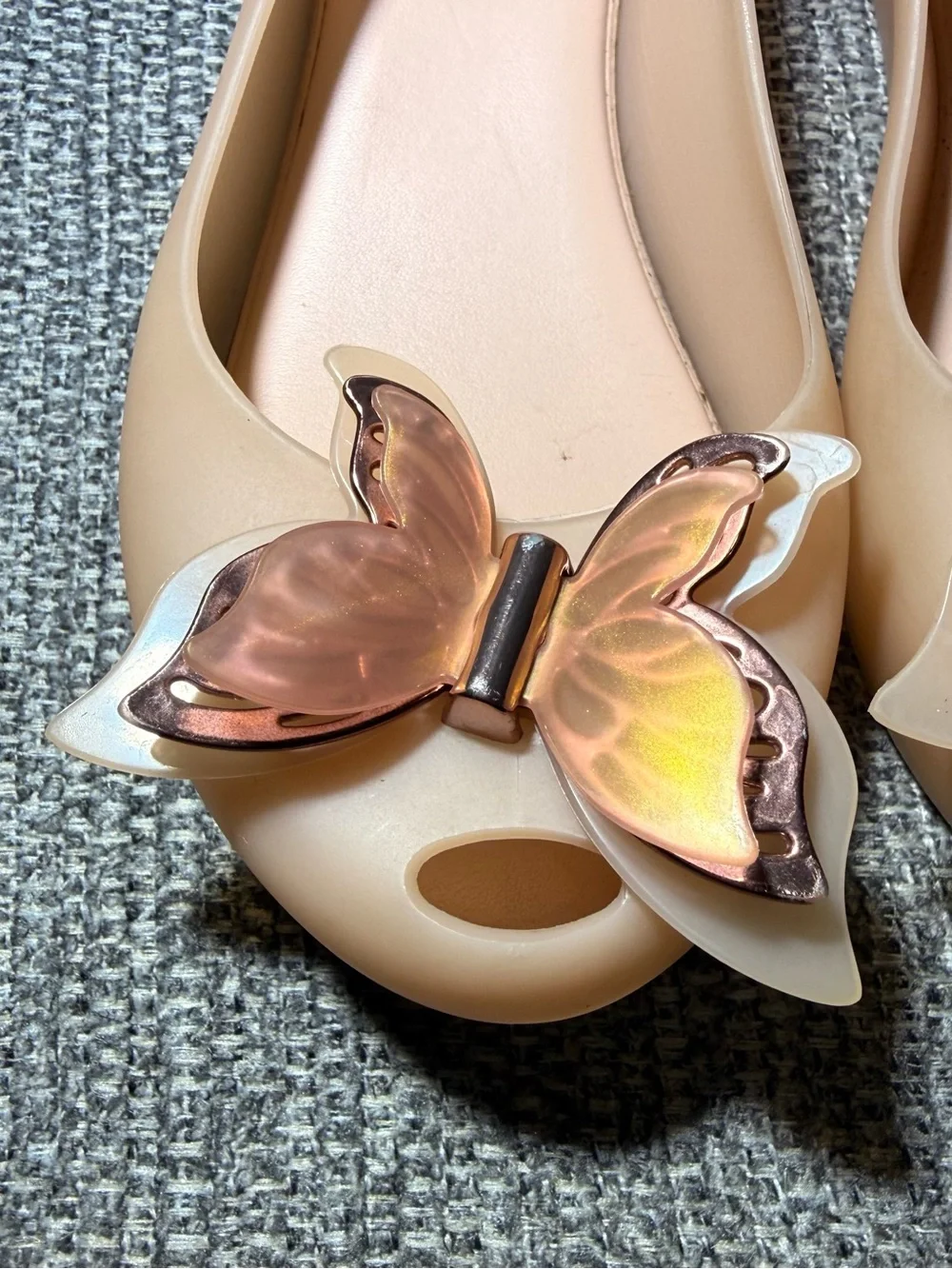 Mini Melissa Mel Dreamed rose Gold Butterfly Jelly Flats ballet Girls size 2
